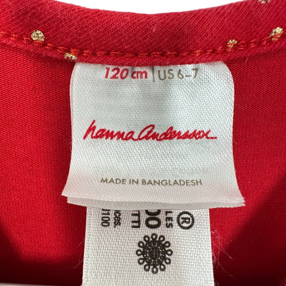 Hanna Andersson Girls Dress Red Gold Sparkle Stars Moons Long Sleeve Size US 6-7 - Picture 4 of 9